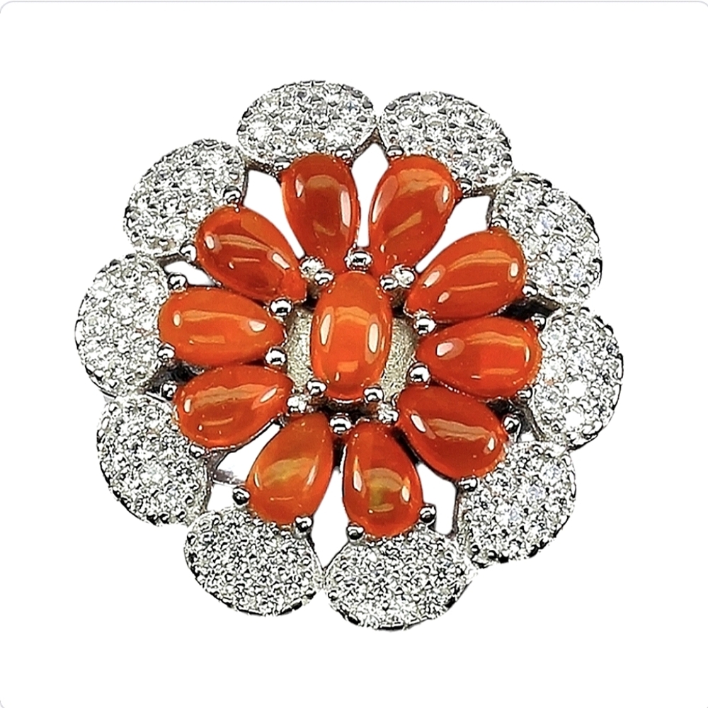 Clarity Enhanced Natural Orange Opal 5x3mm 925 Sterling Silver Ring Size 6‎